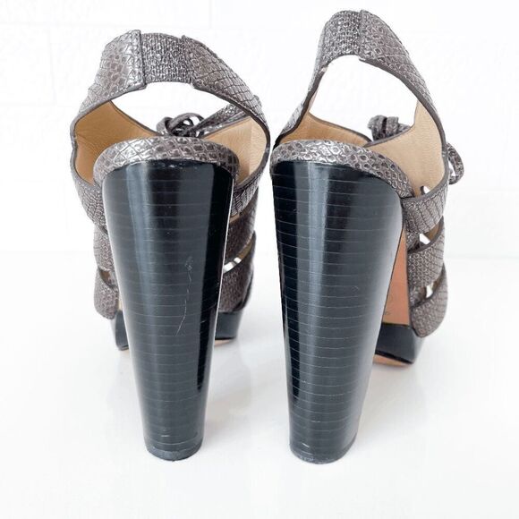 Coach Womens Moreen Metallic Pewter Leather Slingback High Heels Brown Size 7 - Picture 5 of 8